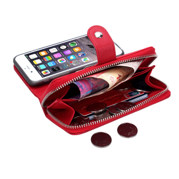 Plånboksfodral i läder med dragkedja till iPhone 7/8 Ljusrosa