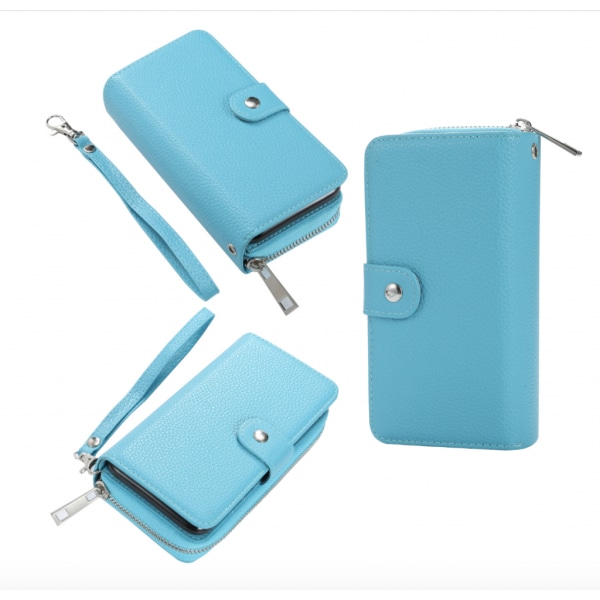 Plånboksfodral i läder med dragkedja till iPhone 6/6s Ljusblå