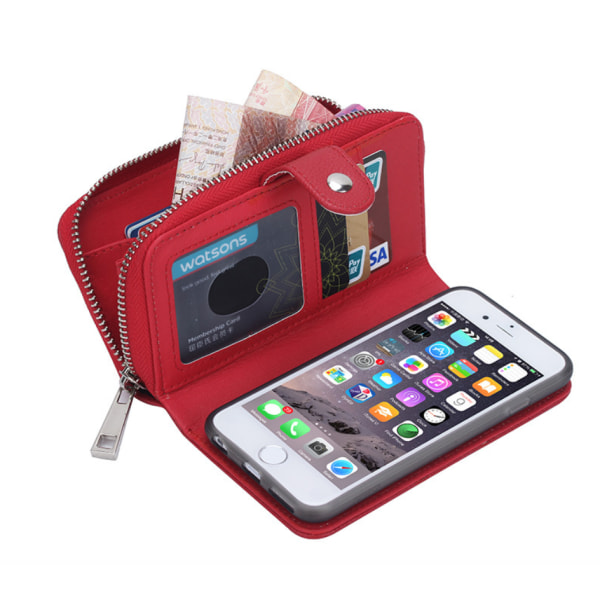 Plånboksfodral i läder med dragkedja till iPhone X/XS Röd