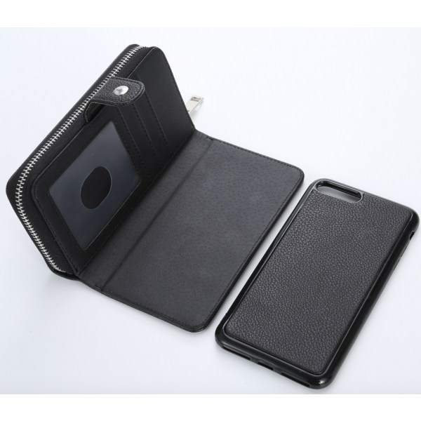 Plånboksfodral i läder med dragkedja till iPhone 7/8 PLUS Cerisrosa