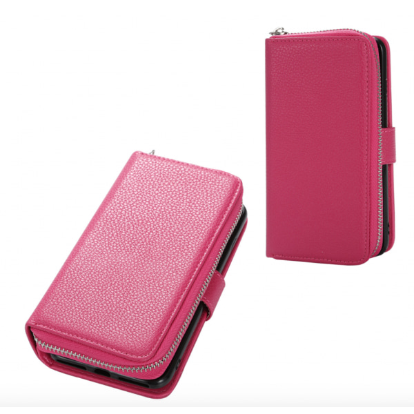 Plånboksfodral i läder med dragkedja till iPhone 12 mini Röd