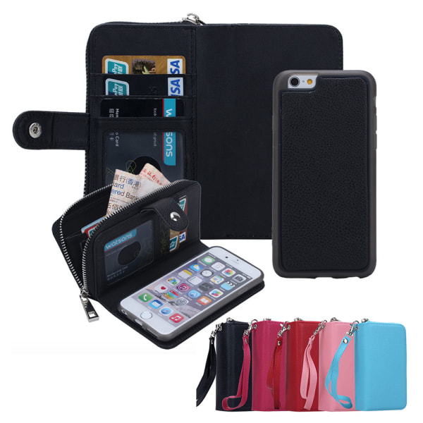 Plånboksfodral i läder med dragkedja till iPhone XS Max Ljusblå