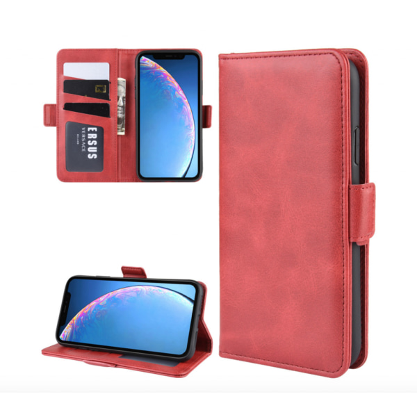Läderfodral / plånboksfodral med magnetflärp till iPhone XR Mörkbrun