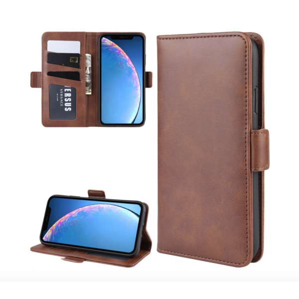 Läderfodral / plånboksfodral med magnetflärp till iPhone XR Mörkbrun