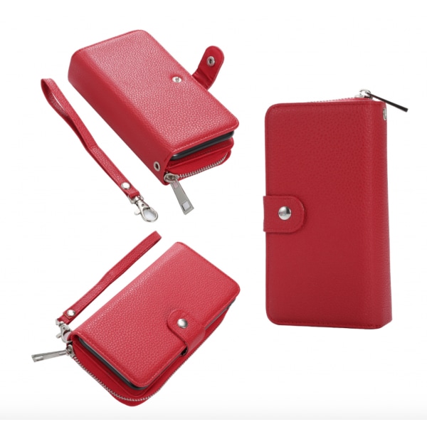 Plånboksfodral i läder med dragkedja till iPhone X/XS Ljusrosa