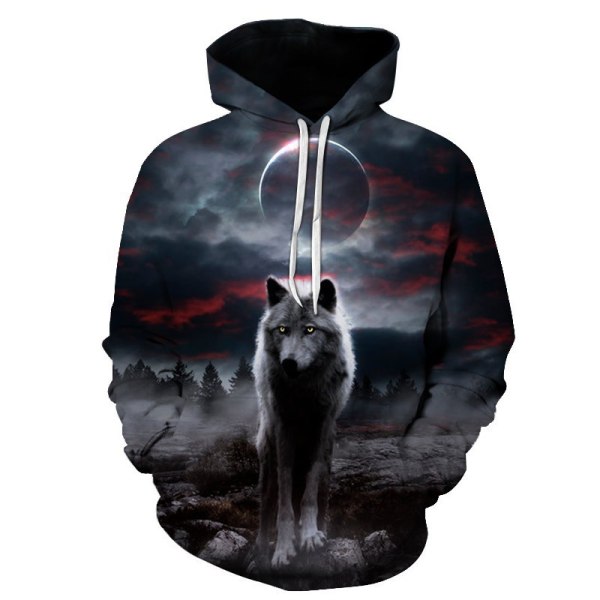 Wolf Totem Mode Män Kvinnor 3D-utskrift Luvtröja, Glänsande Wolf Design Sweatshirt Pullover Höst Vinter Sweatshirt black 4XL
