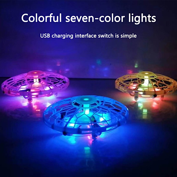 Mini Handdriven Inomhusflygande Drone för Barn, LED UFO Leksak med USB Laddningsbart Batteri, Födelsedagspresent för Pojkar och Flickor