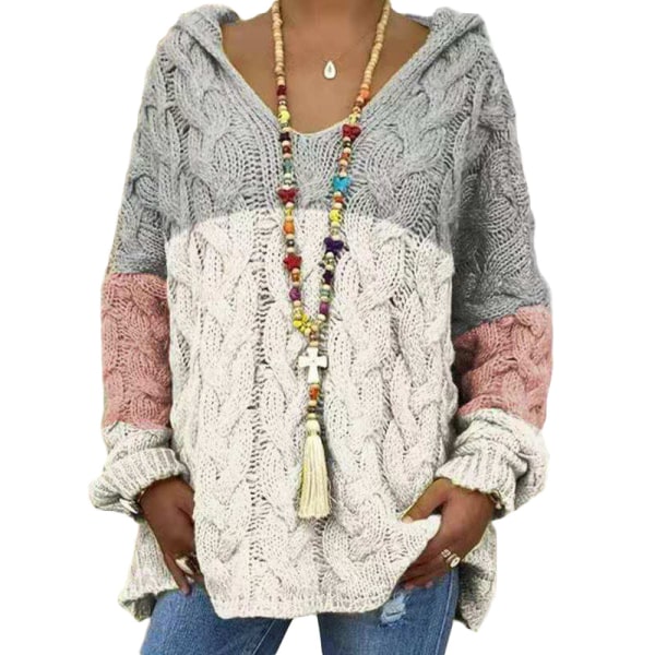 Huvtröja i Twist-Stickad, Solid Färg för Kvinnor, Höst/Vinter Mode, V-ringad, Lös, Casual, Tunn white1 XL
