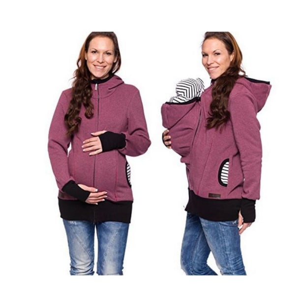 Fashionabla multifunktionella 3 i 1 mamma känguru jacka tröja Gravid jacka för kvinnor Purple S