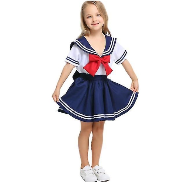 Barn sjömansdräkt Marinblå outfit kostym pojkar flickor skoluniform 140-150cm