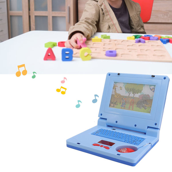Barnens Lärande Laptop Simuleringsdator Leksak med LED-Musik, Blå Icke-Indragbar Mus, Utbildande Kognitiv Utveckling för Barn