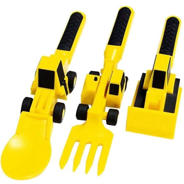 Bulldozer Grävmaskin Spade Toddler Tallrikar Bestick Set Baby Hållbar 3st barnbestick Tre set Fork Set Of 3