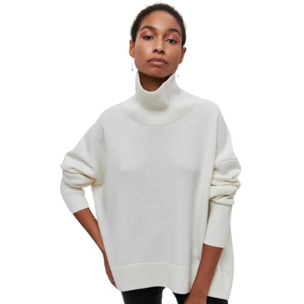 Damtröja med Mockhals, Lös Passform, Randig, Casual, Höst & Vinter, Pendlar white M