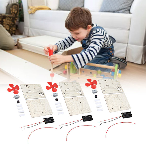 Pedagogisk Elektrisk Fläktmodell i Trä för Barn, DIY Trähantverk, Intressant Vetenskapsprojekt för Barn, Lätt att Montera