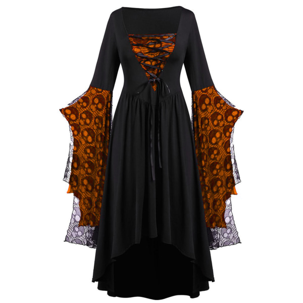 Vuxen Punk Gothic Häxa Karneval Cosplay Kostym Häxa Vampyr Festklänning Halloween Orange 3XL