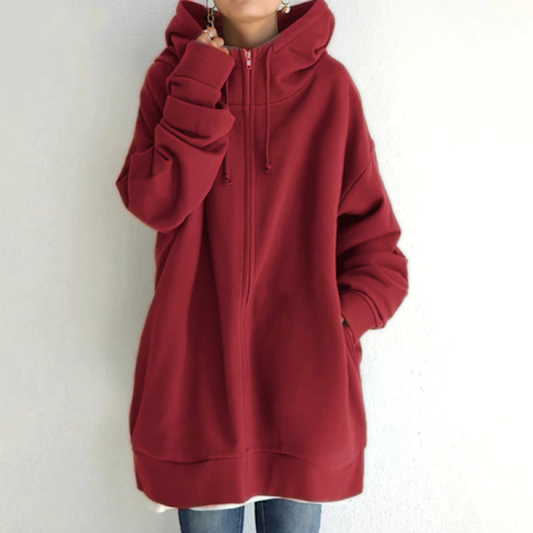 Dam Hoodie Tunika Vinter Varm Fleecejacka Casual Oversize Sweatshirt Kavaj Dragkedja Upp Hoodie Med Fickor Red 4XL