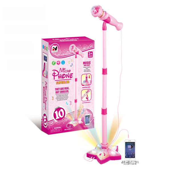 Barnmikrofonset, Leksak med Musik och Färgglada Ljus, Justerbar Höjd Mikrofon med Stativ, Karaoke Leksakspresent för Pojkar, Flickor, T Pink Single Mark