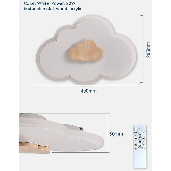 Led-taklampa, 40cm Cloud Led-taklampa, 20w Med dimbar fjärrkontroll 3000k - 6000k, Moderna vita led-taklampor för barnrum, B Neutral Light