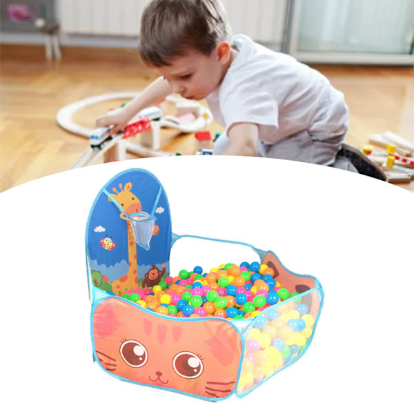 Barnens Vikbara Bollhavsspel Tält med Basketkorg, Cartoon Giraff Design, Bärbar Baby Lekpool för Flickor & Pojkar, Hållbar Blå Färg