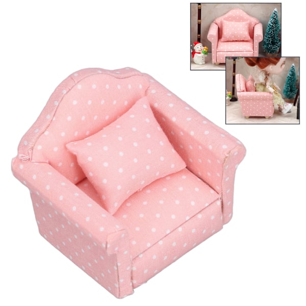 1:12 Skalig Dockhus Mini-Soffa Högkvalitativ Simulerad Fåtölj Rosa Vit Polka Dots Möbler för 1:12 Dockhus Dekoration