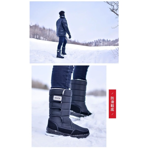 Snowboots Herr Vattentät Herr Vinterkängor Med Päls Vinterskor Halksäkra Herrstövlar Plattform Tjock Plysch Varm Plus Size Men-Blue 38