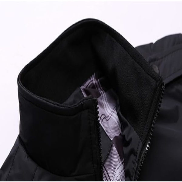 Höstkappa för män Solid Color, solida fickor i stående krage, resår i ärmslut, vårjacka för vardagsbruk black 3XL