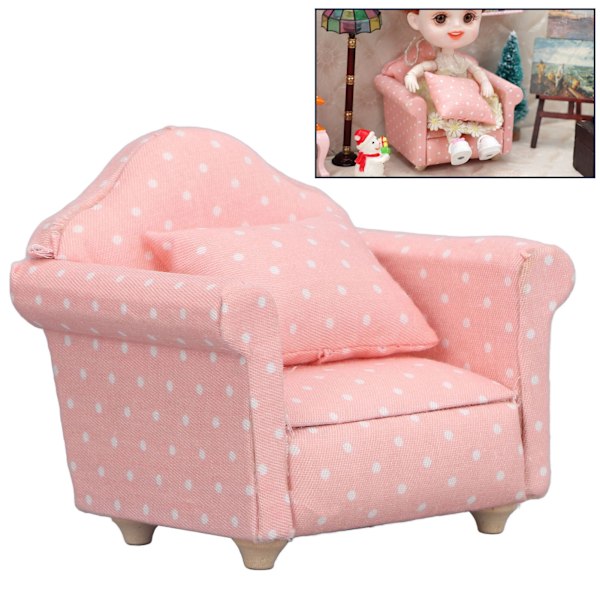 1:12 Skalig Dockhus Mini-Soffa Högkvalitativ Simulerad Fåtölj Rosa Vit Polka Dots Möbler för 1:12 Dockhus Dekoration