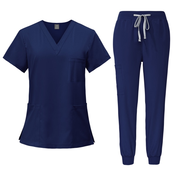 Kortärmad dam, sommar fukttransporterande medicinsk set T-shirt byxor Borste handskjorta Arbetsdräkt dark-blue S