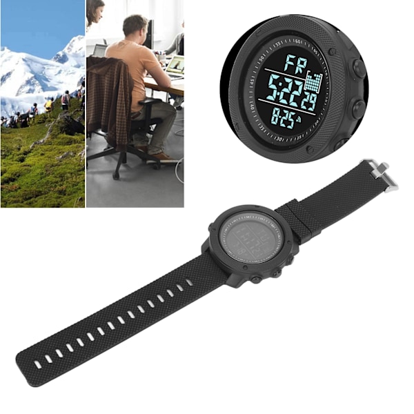 Vattentät Multifunktionell Utomhus LCD-Klocka Digital Armbandsur för Löpning Cykling Bergsklättring Fritidsaktivitet Svart Färg Sport Tracker
