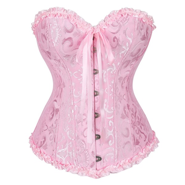 Dam Overbust Sweetheart Lace Up Plastic Bones Corset Bustier Top Pink 3XL