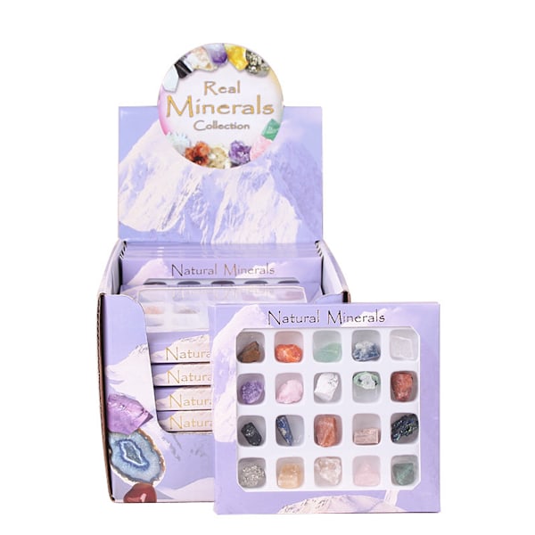 Julkalender Leksak 20-Delar Kristall Agat Stenar Mineraler Fossilräkning Blind Box för Barn och Geologi Entusiaster