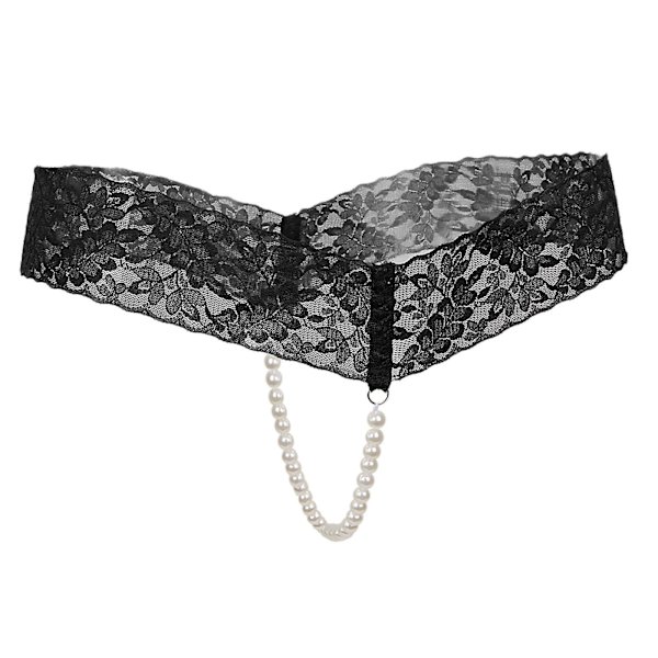 Sexiga Kvinnors Crotchless Trosor Transparent Spets Tanga Underkläder Pärlor Strängar Svart