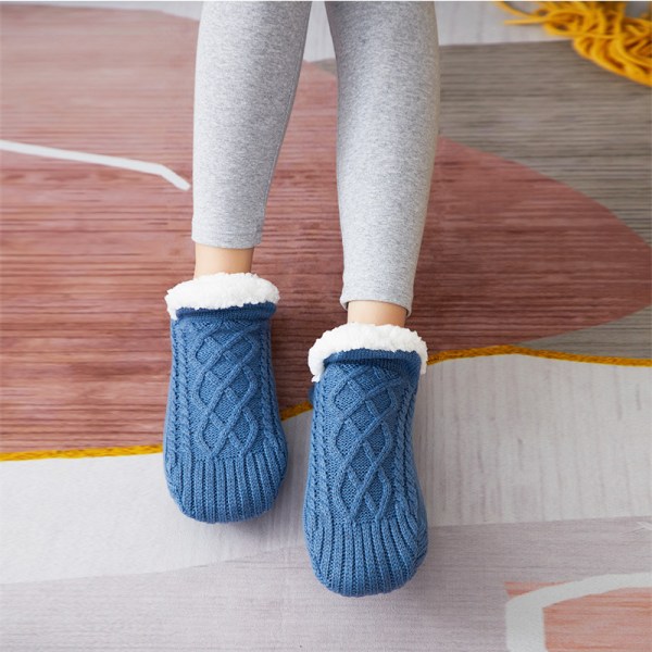 Vinter Fuzzy Slipper Socks Super Mjuk Varm Mysig Fluffy Fleece Strumpor inomhus Golv Halkfria thermal Blue EU22-25