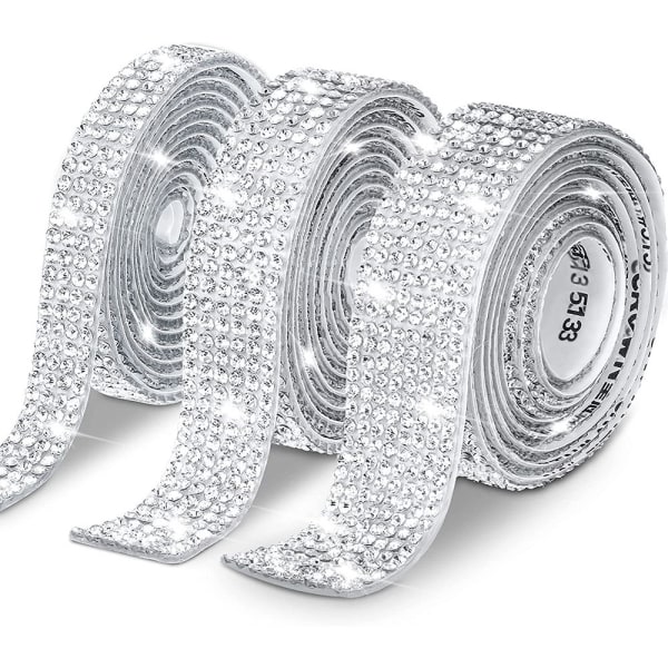 3 Rullar / 6,6 Yards Självhäftande Kristall Rhinestone Band, Diamantbandsdekaler