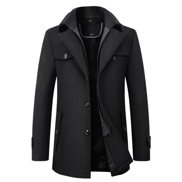 HERR Ullrock Höst och Vinter Dubbel Krage Ullrock Krage Tjock Ullrock Lång Jacka black 4xl