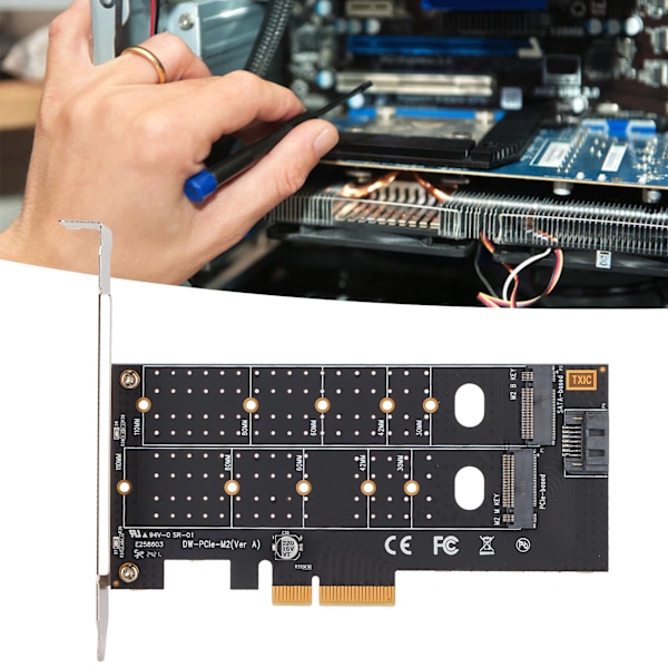 M.2 till PCIe Adapter Utbyggnadskort Dubbel M.2 PCIE till SATA NVMe SSD Adapter för PC Dator Hårdvaruuppgradering