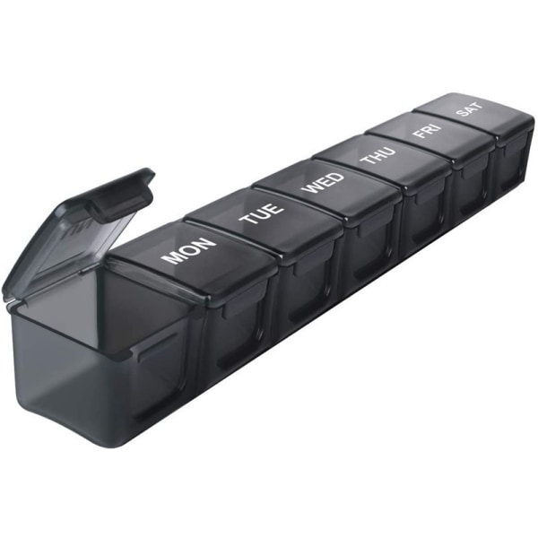Bärbar veckovis sjufack Pill Box Transparent Long Pill Organizer Fackförsedda tablettboxar black 4x3.3x24cm