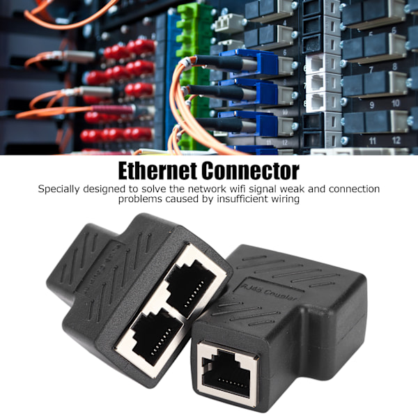 2-vägs RJ45 Ethernet-delare 1 till 2 vägar Ethernet-switch för router TV-box dator videokamera, 2-pack RJ45 Ethernet-förlängare