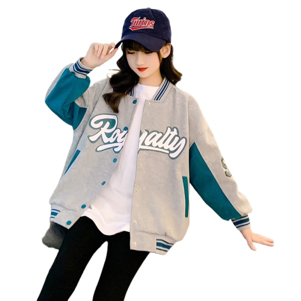 Flickjacka Mode Flickjacka Långärmad blus Mellanbarn Baseballkläder Tide Cartoon GREY 140cm