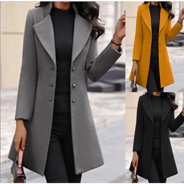 Kvinnokappa Slim Mid-Length Ullkappa Elegant Oversized Övergångsjacka yellow M