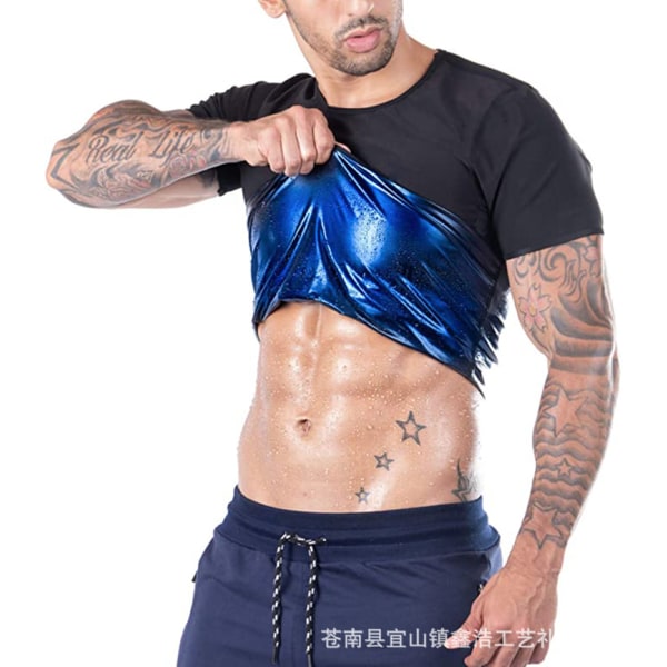 Herrundertröja Shaping Vest Sweat Shaping Underkläder Tights Fitness Sport T-shirt Kompression Kort ärm blue L
