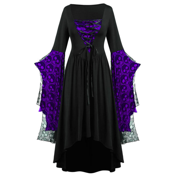 Vuxen Punk Gothic Häxa Karneval Cosplay Kostym Häxa Vampyr Festklänning Halloween Dark Violet 4XL