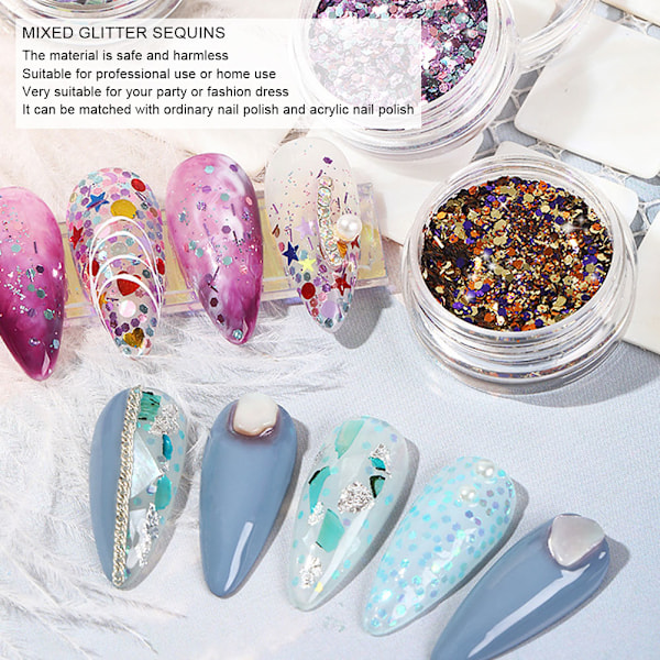 Färgglada Nagelglitterpulver Sekvenser 24 Flaskor Paillette Flakes Nagelsmycken DIY Dekorationer, Hållbara och Långvariga Nagelsmycken för Hantverkare