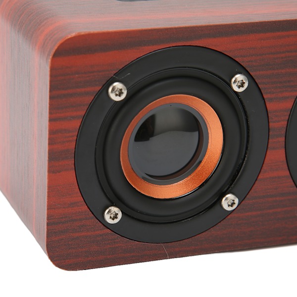 Portabel Retro Bluetooth-högtalare med inbyggd mikrofon, trådlös högtalare med minneskort, USB & AUX-ingång, MP3-stöd, röd träimitation