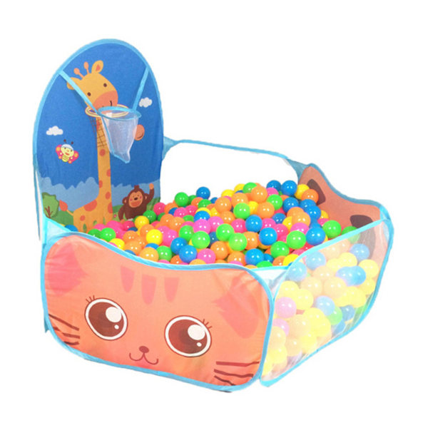 Barnens Vikbara Bollhavsspel Tält med Basketkorg, Cartoon Giraff Design, Bärbar Baby Lekpool för Flickor & Pojkar, Hållbar Blå Färg