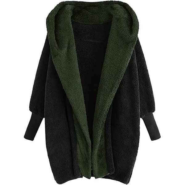 Dam Cardigan i Plysch med Färgblock, Mode, Dubbelsidig Sammet, Höst/Vinter, Huva, Lös Topp, Casual BLACK M