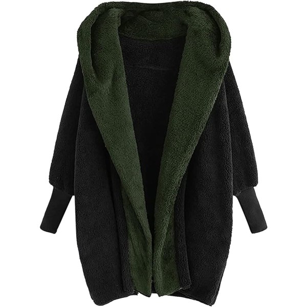 Plysch, färgblockad kofta för damer Mode dubbelsidig sammet Höst/vinter Hood Loose Top Casual BLACK M