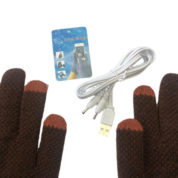 Eluppvärmda handskar USB Uppladdningsbara stickade thermal termohandskar män kvinnor Brown