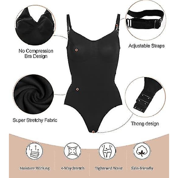 Ultra Bekväm Kroppsshaper, Kvinnors Formgivande Bodysuit Magkontroll Shapewear Sömlös Kroppsshaper Tanga Justerbara Remmar, Botao M