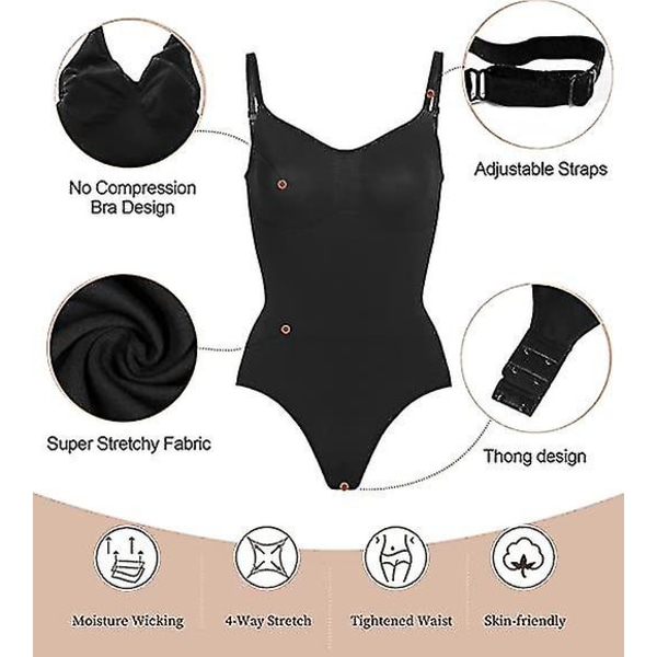 Ultra Bekväm Kroppsshaper, Kvinnors Formgivande Bodysuit Magkontroll Shapewear Sömlös Kroppsshaper Tanga Justerbara Remmar, Botao XL